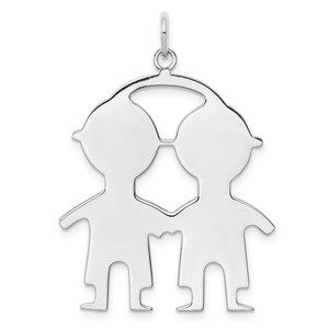 Million Charms SS Rh-plt Engraveable Boy/Boy Front/Satin Back Disc Charm